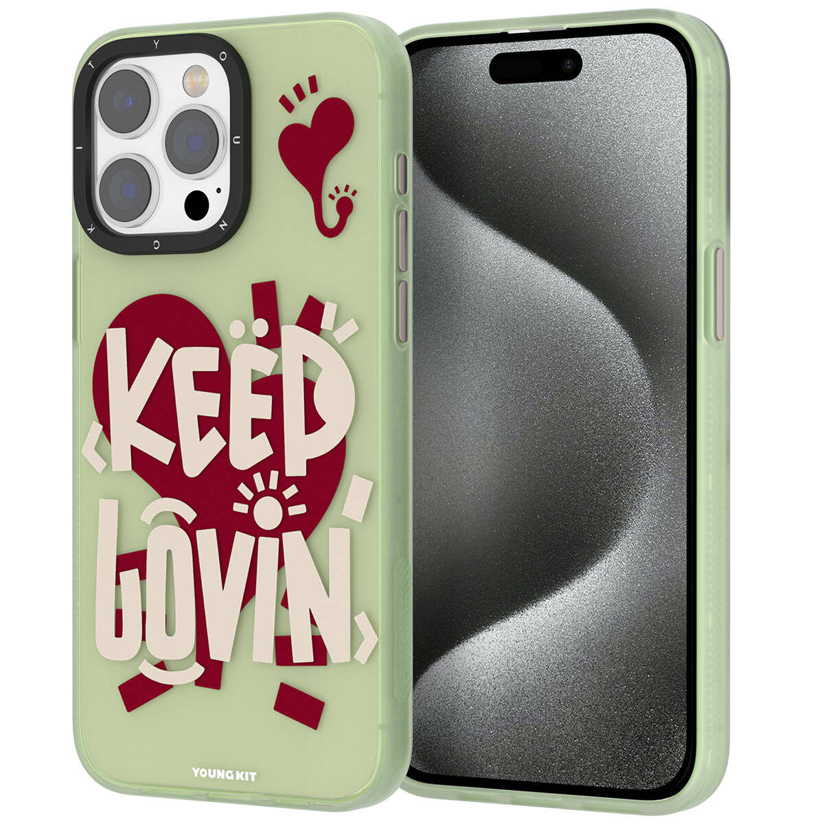 iPhone 15 Pro Kılıf Desenli Youngkit Happy Hearth Serisi Kılıf Su Yeşil