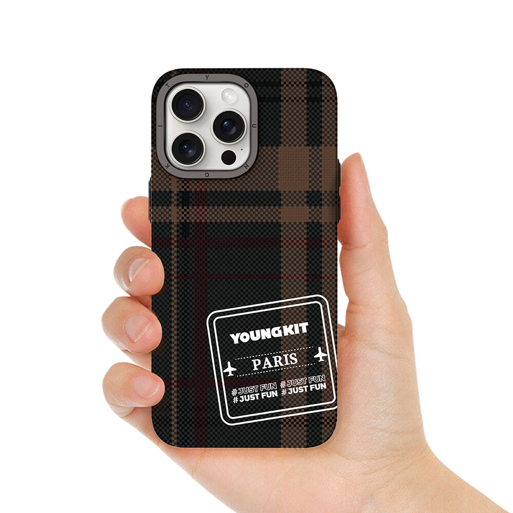 iPhone 15 Pro Kılıf Ekose Desenli Youngkit Gezhi Serisi Kılıf Kırmızı