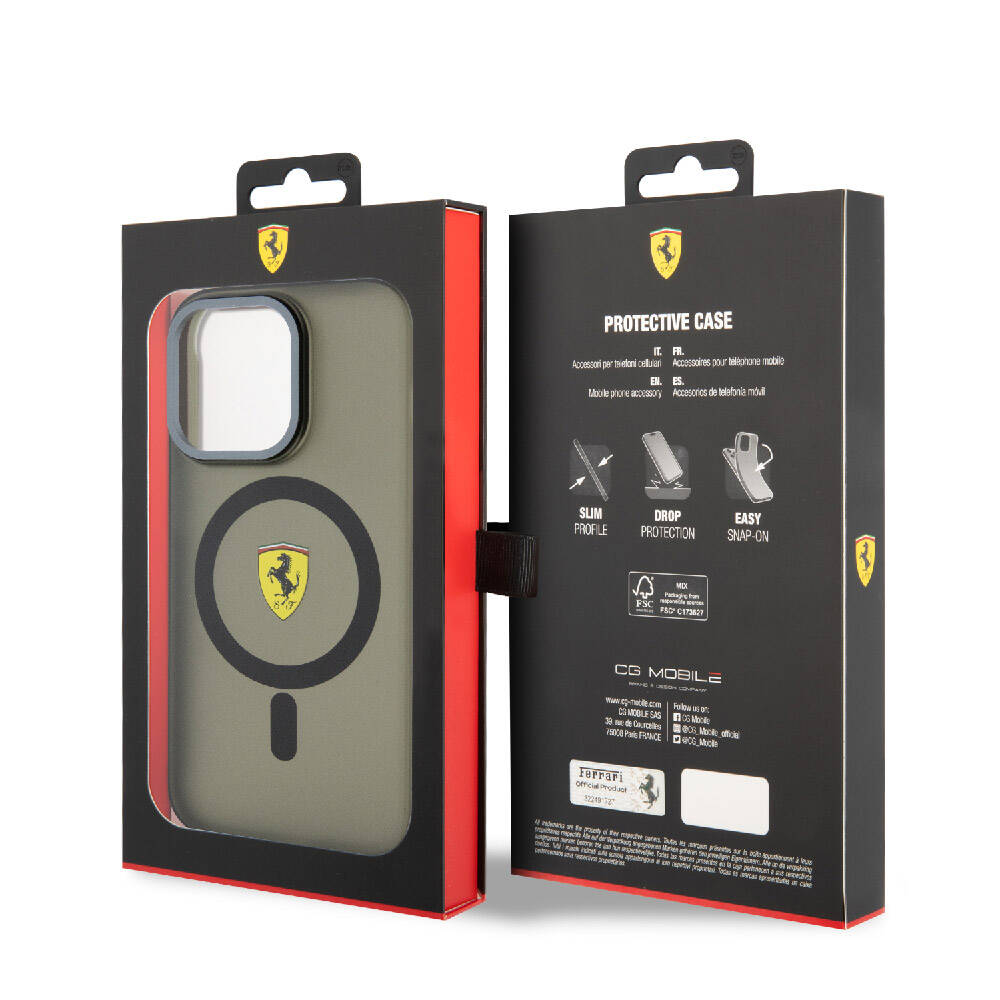 iPhone 15 Pro Kılıf Ferrari Orjinal Lisanslı Magsafe Şarj Özellikli Kontrast Bumper Kılıf Siyah