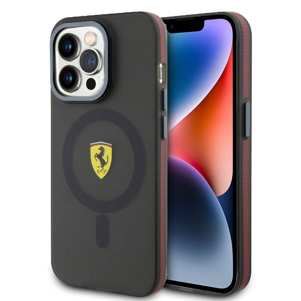 iPhone 15 Pro Kılıf Ferrari Orjinal Lisanslı Magsafe Şarj Özellikli Kontrast Bumper Kılıf Siyah