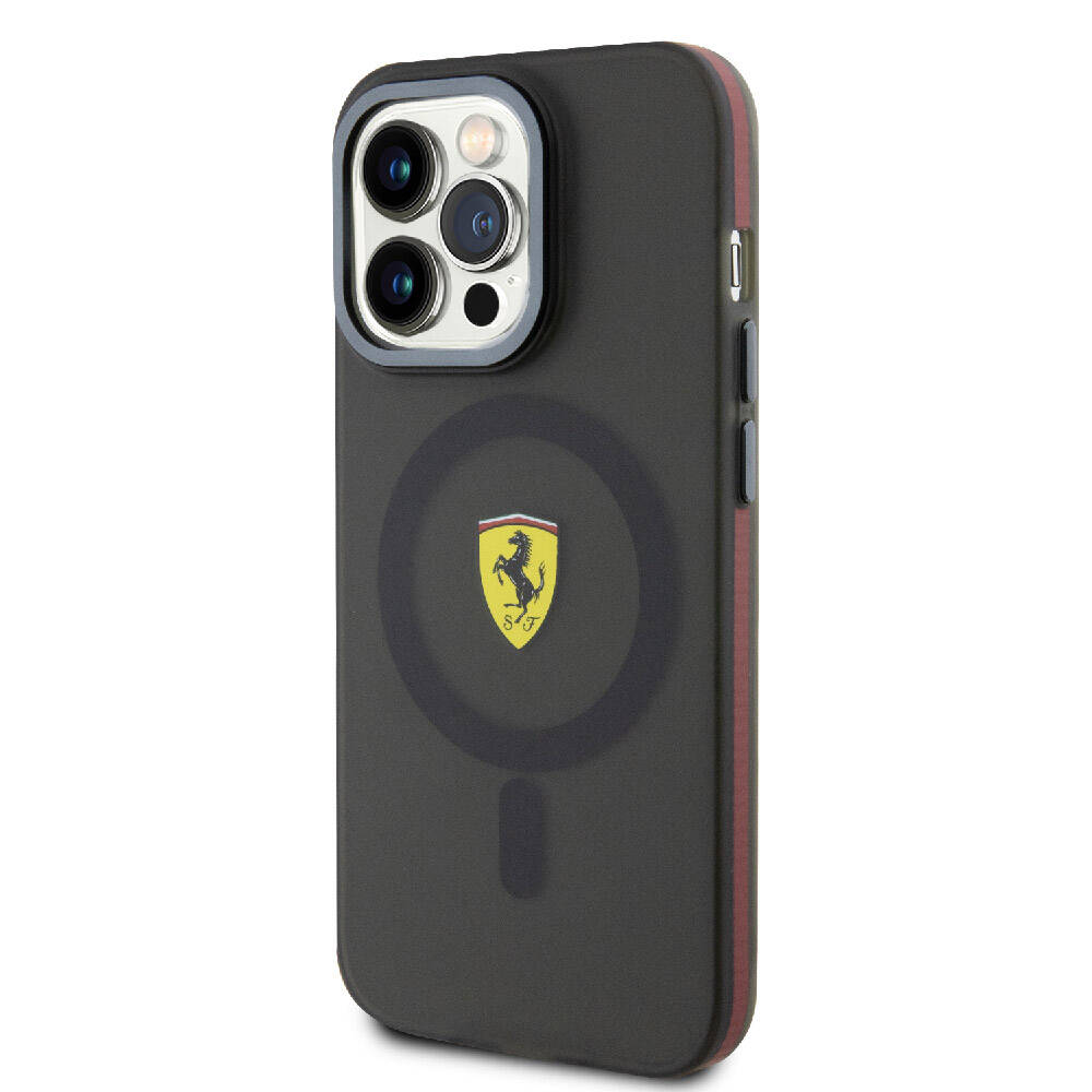 iPhone 15 Pro Kılıf Ferrari Orjinal Lisanslı Magsafe Şarj Özellikli Kontrast Bumper Kılıf Siyah