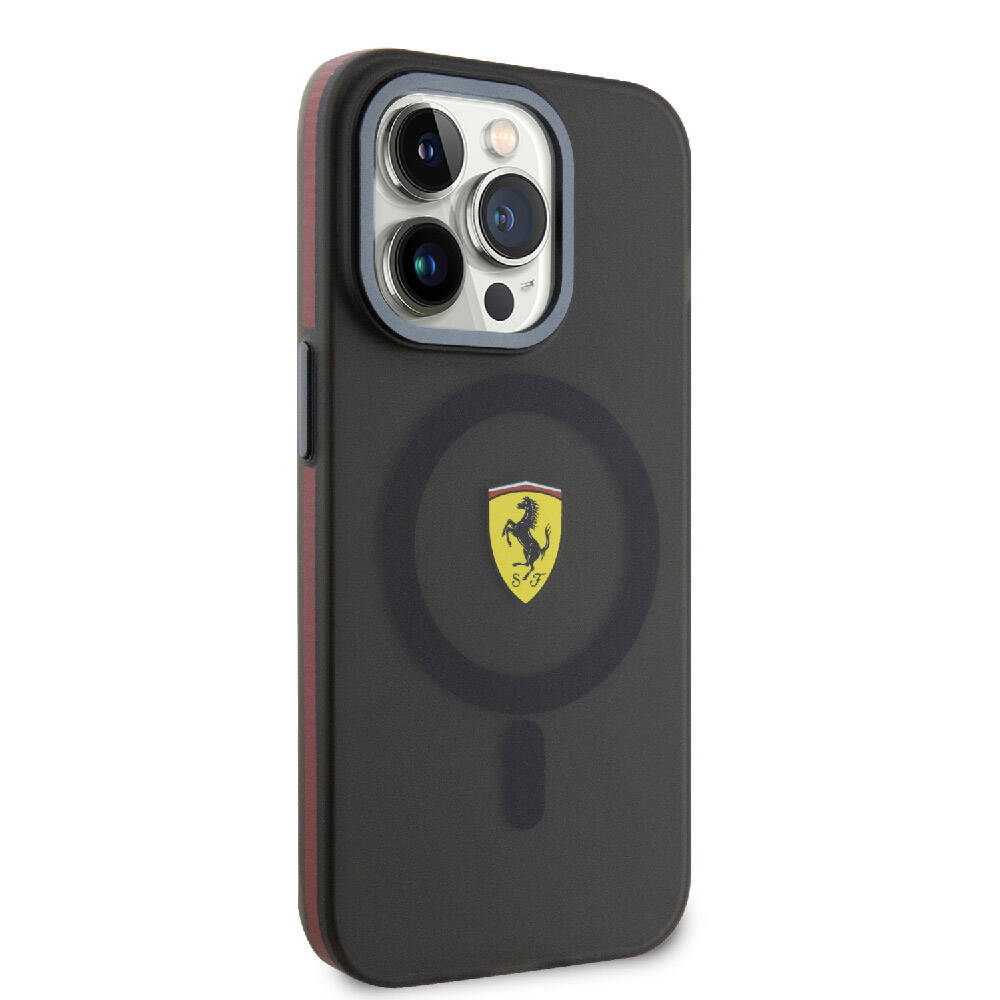 iPhone 15 Pro Kılıf Ferrari Orjinal Lisanslı Magsafe Şarj Özellikli Kontrast Bumper Kılıf Siyah