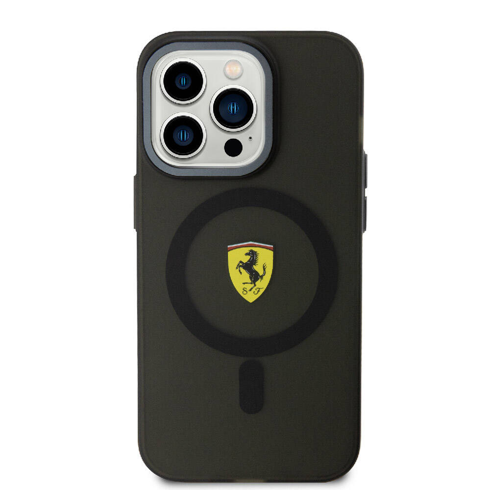 iPhone 15 Pro Kılıf Ferrari Orjinal Lisanslı Magsafe Şarj Özellikli Kontrast Bumper Kılıf Siyah