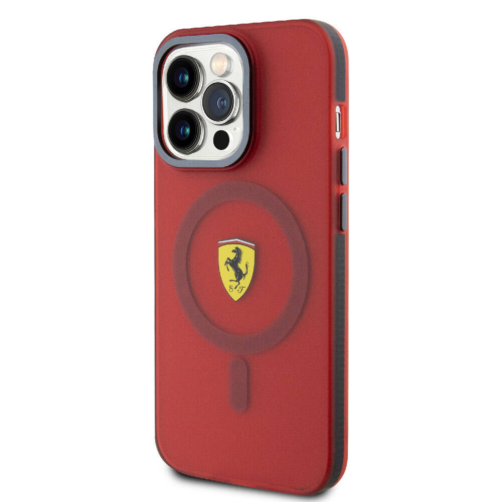 iPhone 15 Pro Kılıf Ferrari Orjinal Lisanslı Magsafe Şarj Özellikli Kontrast Bumper Kılıf Kırmızı