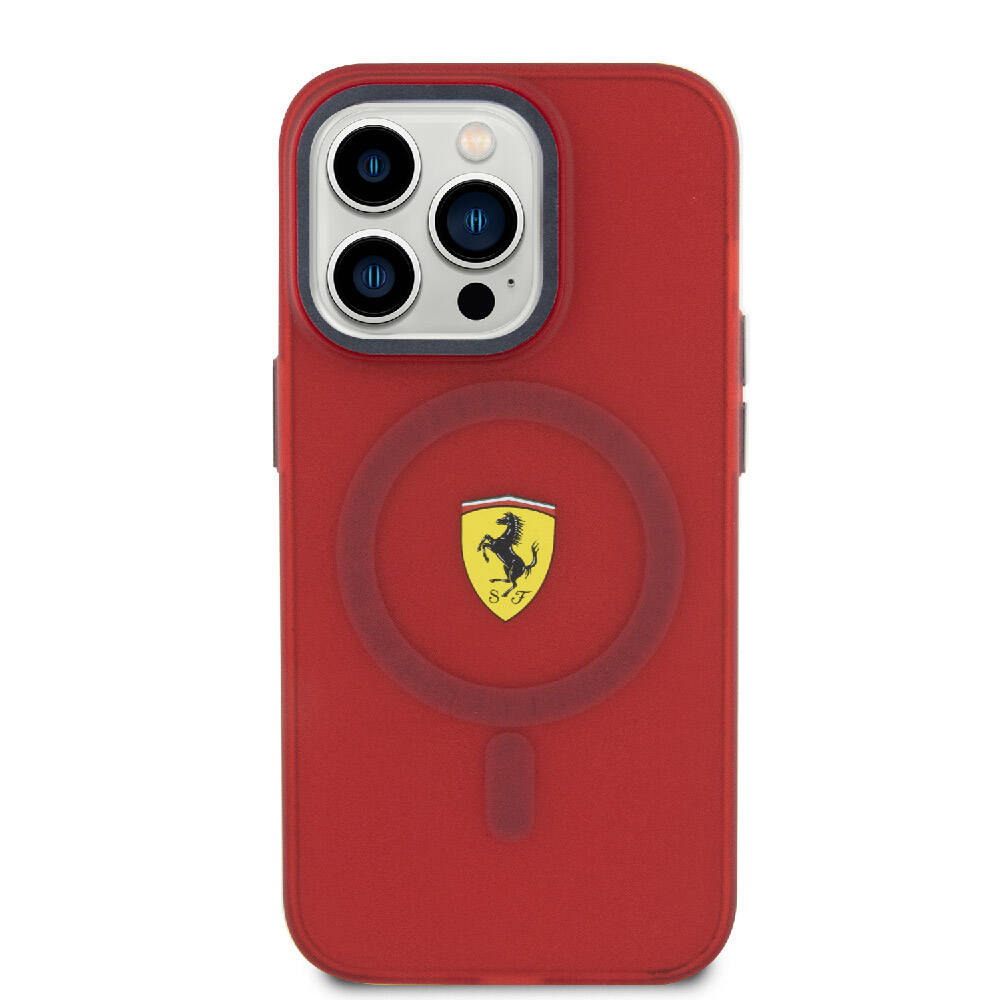 iPhone 15 Pro Kılıf Ferrari Orjinal Lisanslı Magsafe Şarj Özellikli Kontrast Bumper Kılıf Kırmızı