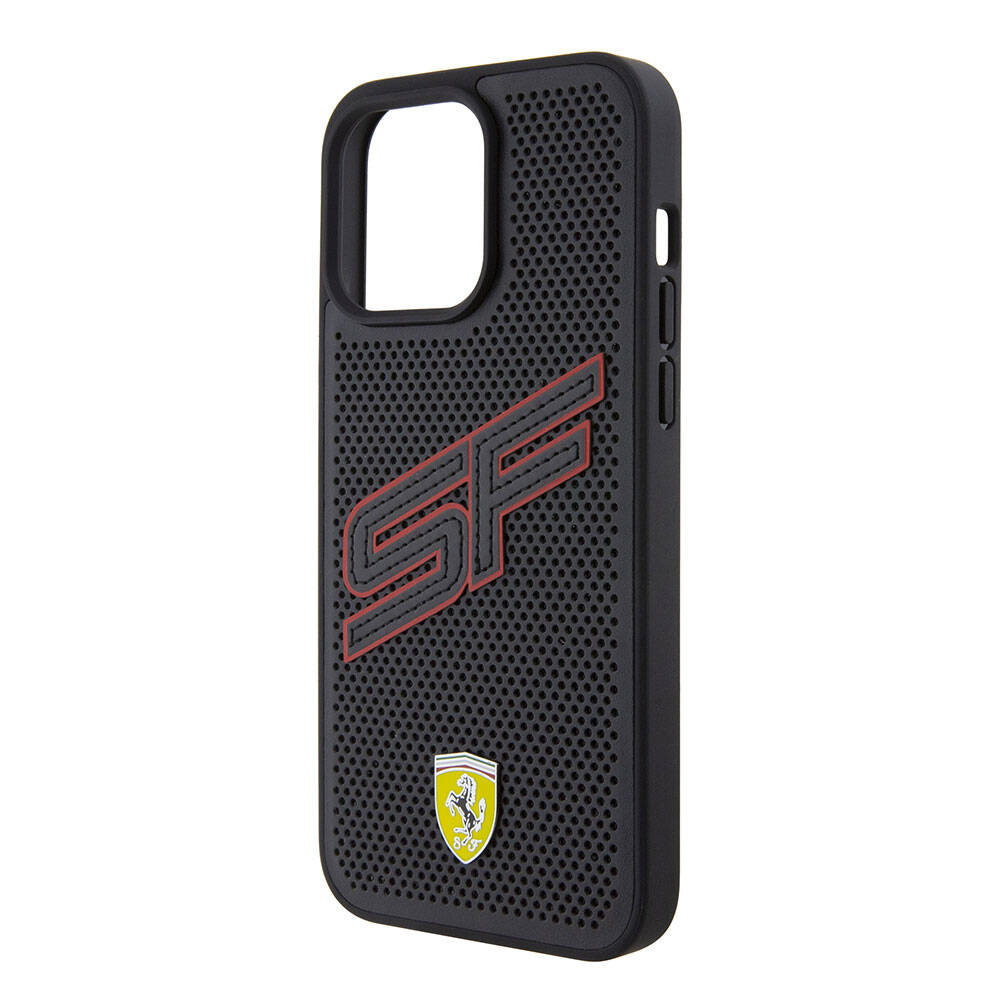 iPhone 15 Pro Kılıf Ferrari Orjinal Lisanslı PU Delikli Arka Yüzey Metal Logolu Dikişli Büyük SF Yazılı Kılıf Kırmızı
