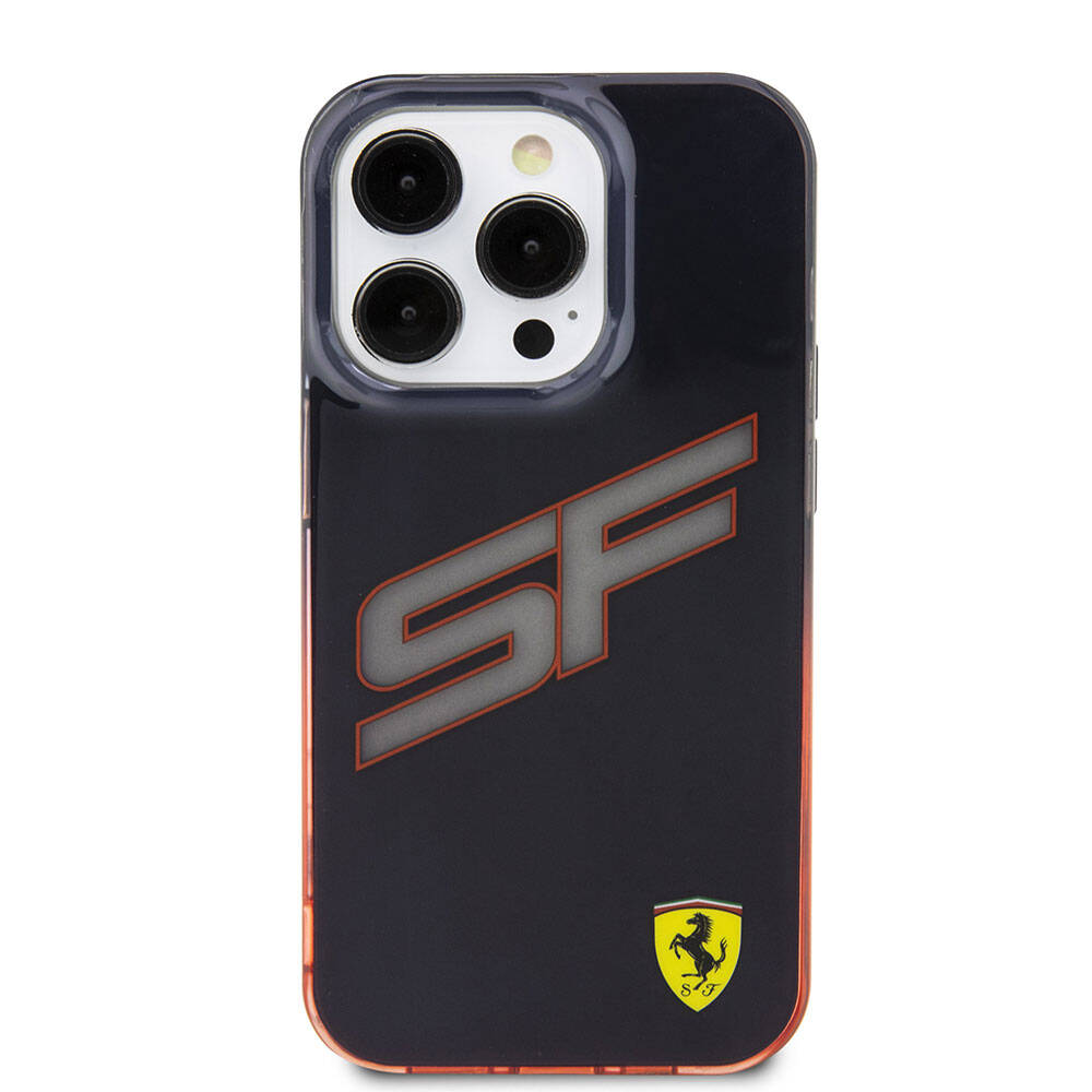 iPhone 15 Pro Kılıf Ferrari Orjinal Lisanslı Transparan SF Yazılı Kenarları Renk Geçişli Kılıf Siyah