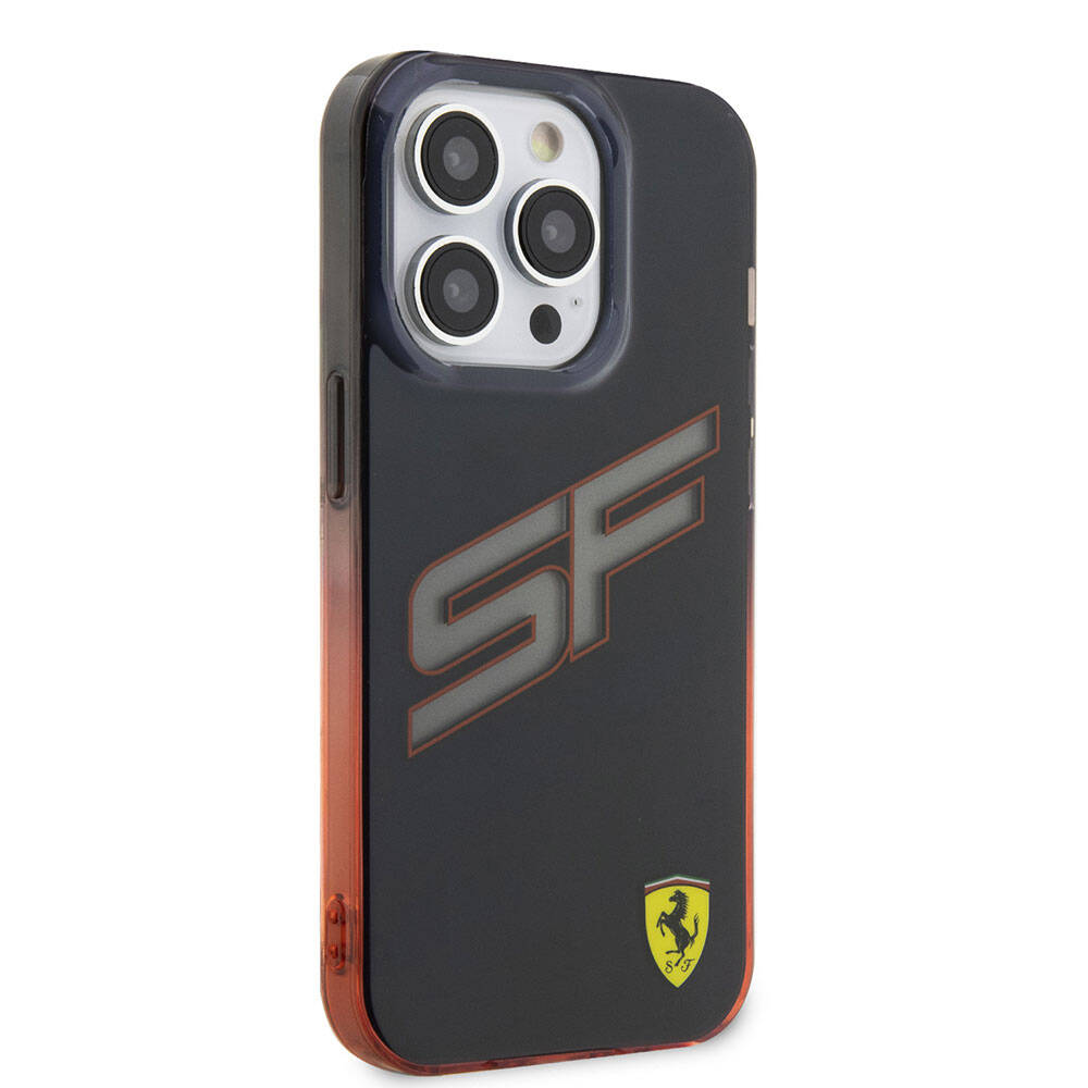 iPhone 15 Pro Kılıf Ferrari Orjinal Lisanslı Transparan SF Yazılı Kenarları Renk Geçişli Kılıf Siyah