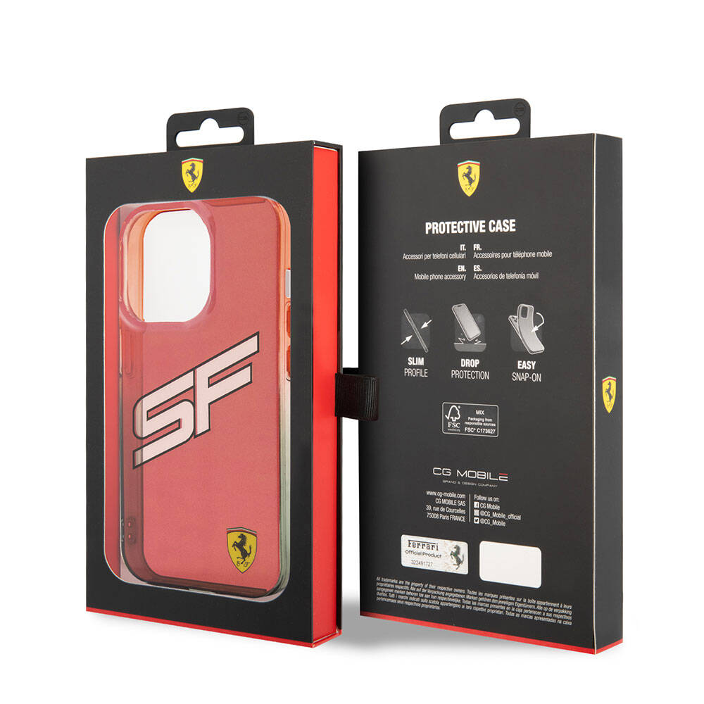 iPhone 15 Pro Kılıf Ferrari Orjinal Lisanslı Transparan SF Yazılı Kenarları Renk Geçişli Kılıf Siyah