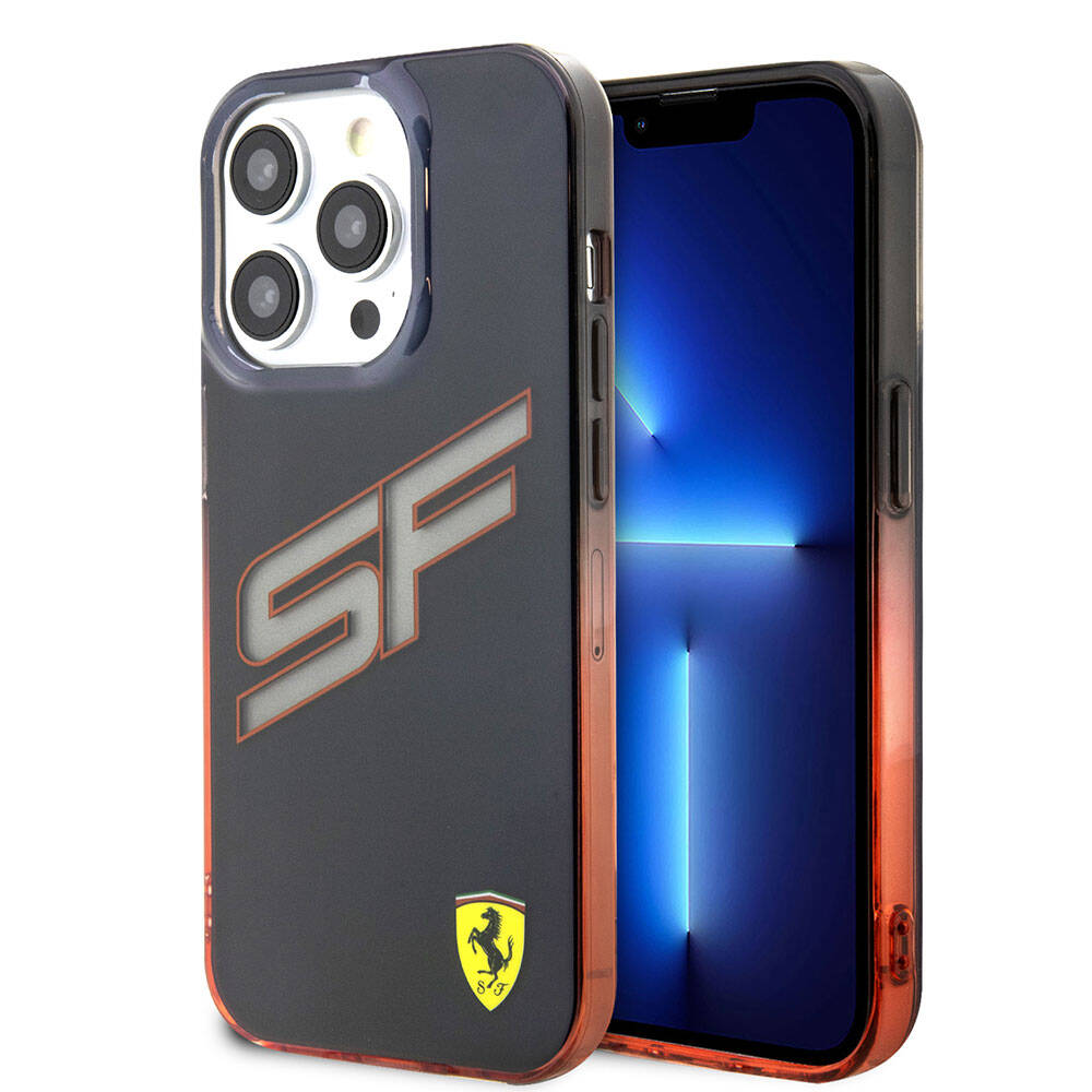 iPhone 15 Pro Kılıf Ferrari Orjinal Lisanslı Transparan SF Yazılı Kenarları Renk Geçişli Kılıf Siyah