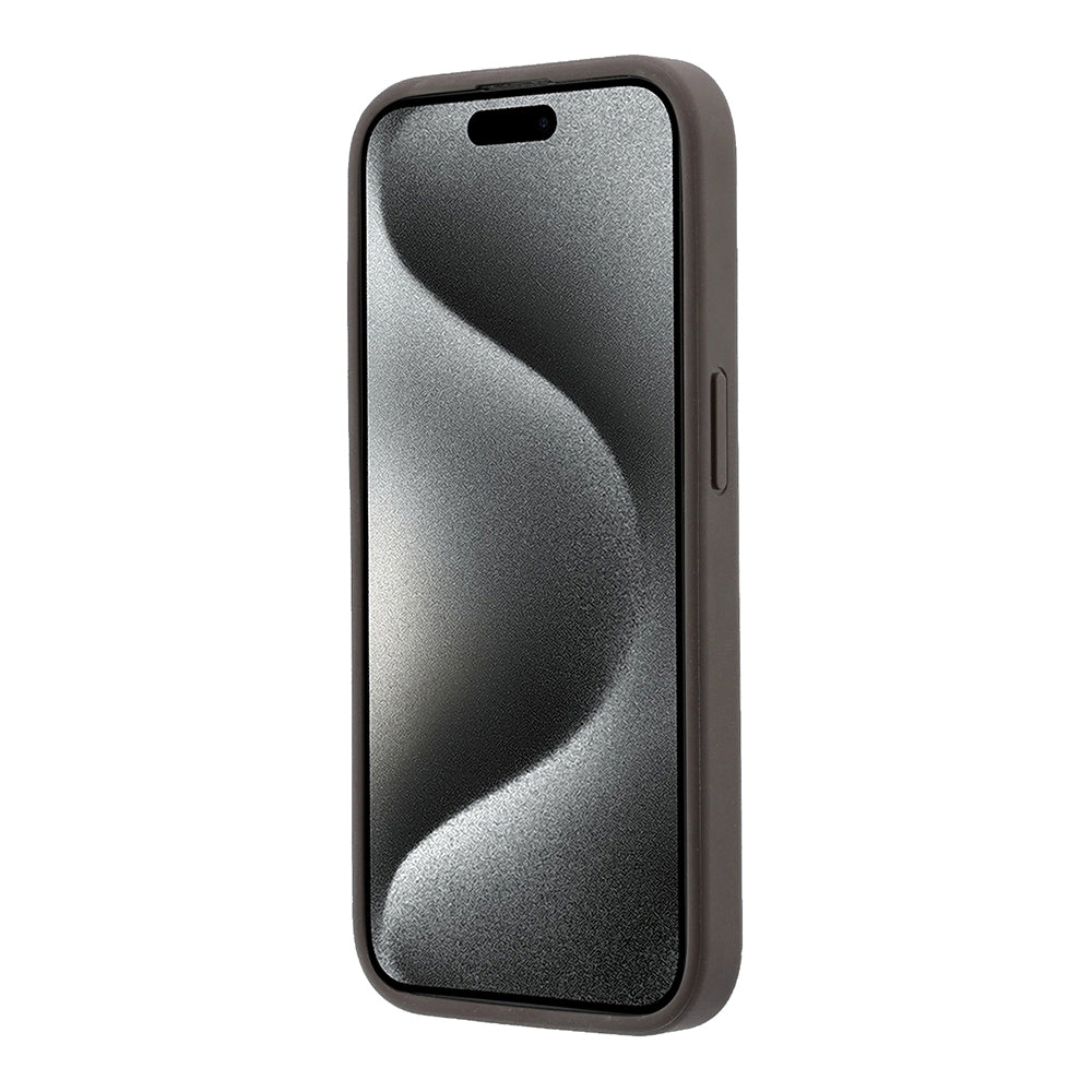 Apple iPhone 15 Pro Kılıf Guess Orjinal Lisanslı M-safe Kabartmalı 4G Desenli Yazı Logolu Kapak Kahverengi