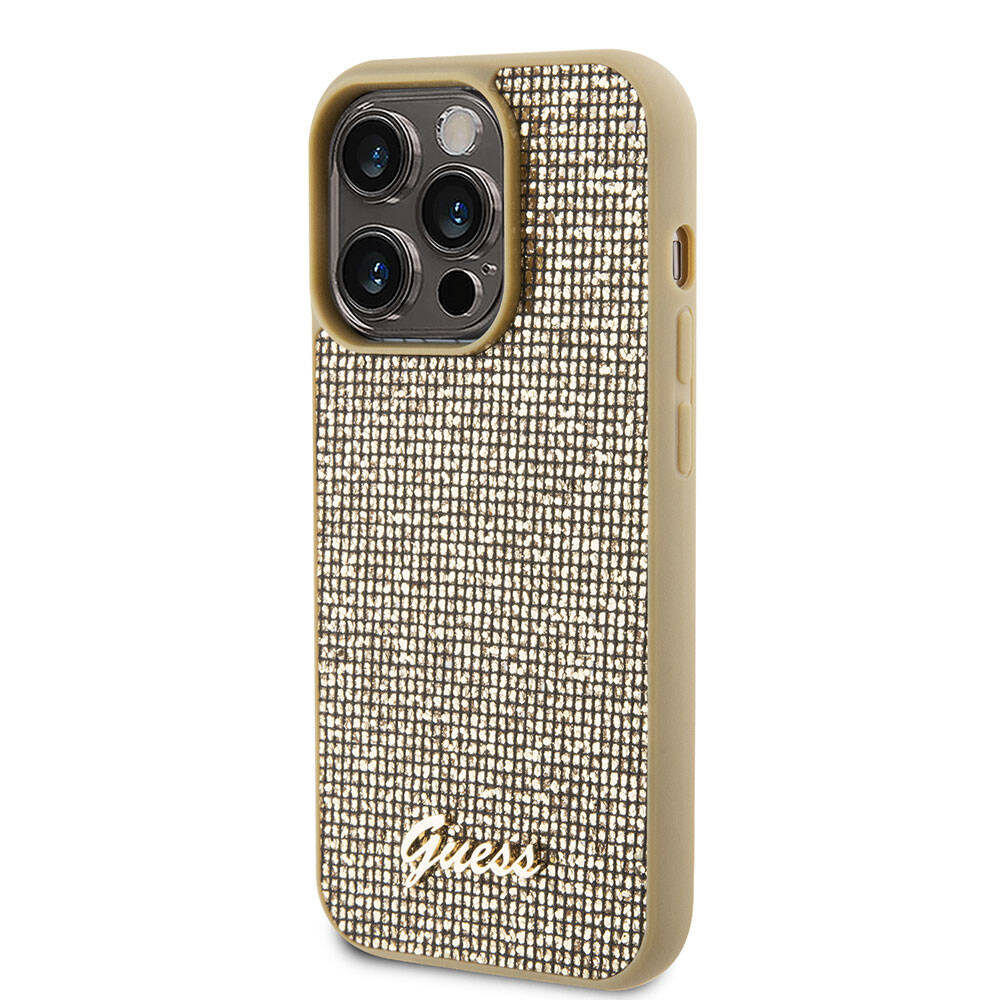 Apple iPhone 15 Pro Kılıf Guess Orjinal Lisanslı Yazı Logolu Disco Script Metal Kapak Siyah
