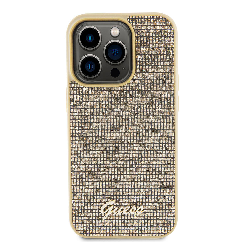 Apple iPhone 15 Pro Kılıf Guess Orjinal Lisanslı Yazı Logolu Disco Script Metal Kapak Siyah