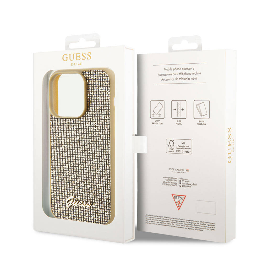 Apple iPhone 15 Pro Kılıf Guess Orjinal Lisanslı Yazı Logolu Disco Script Metal Kapak Siyah