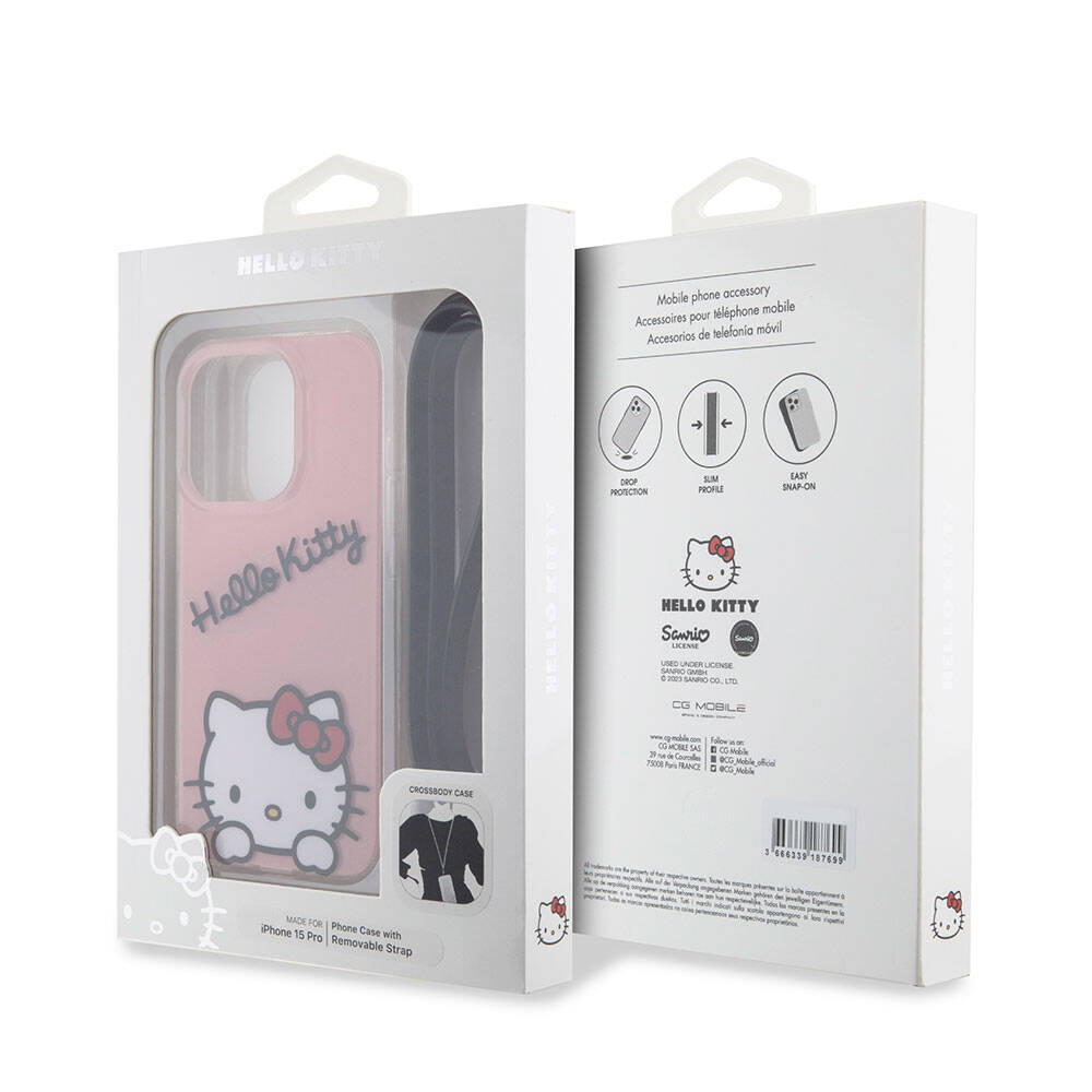 iPhone 15 Pro Kılıf Hello Kitty Orjinal Lisanslı Askılı Yazı ve İkonik Logolu Daydreaming Kılıf Beyaz