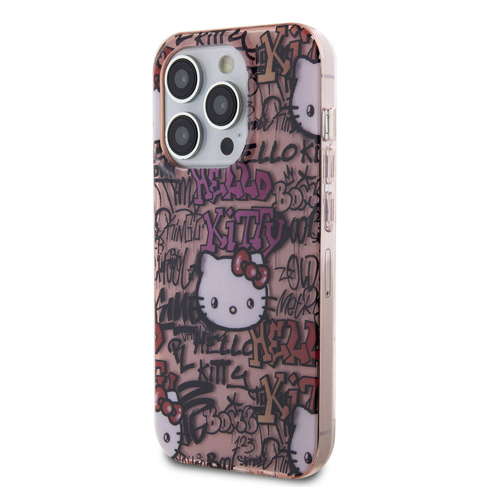 iPhone 15 Pro Kılıf Hello Kitty Orjinal Lisanslı İkonik Logolu Etiket Graffiti Kılıf Beyaz