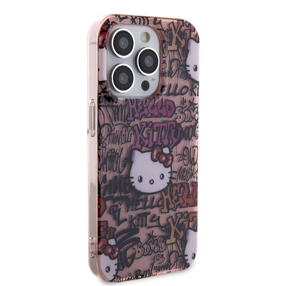 iPhone 15 Pro Kılıf Hello Kitty Orjinal Lisanslı İkonik Logolu Etiket Graffiti Kılıf Beyaz