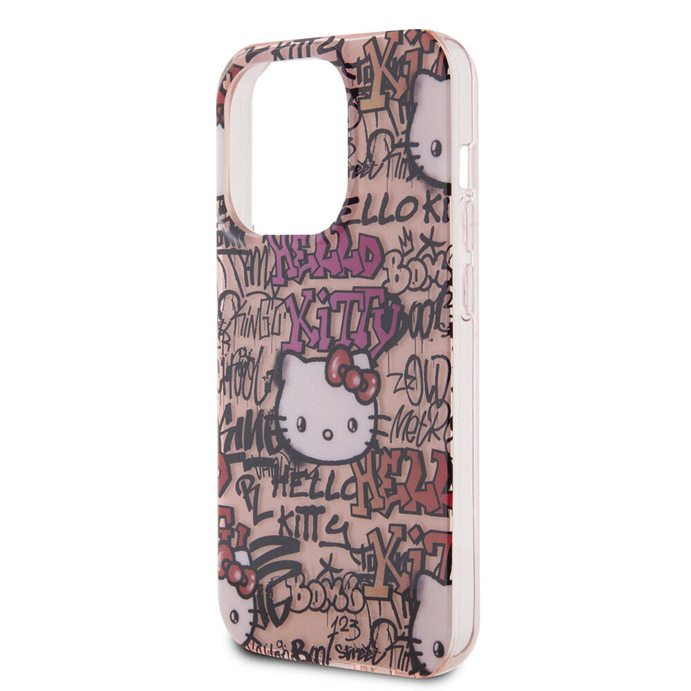 iPhone 15 Pro Kılıf Hello Kitty Orjinal Lisanslı İkonik Logolu Etiket Graffiti Kılıf Beyaz