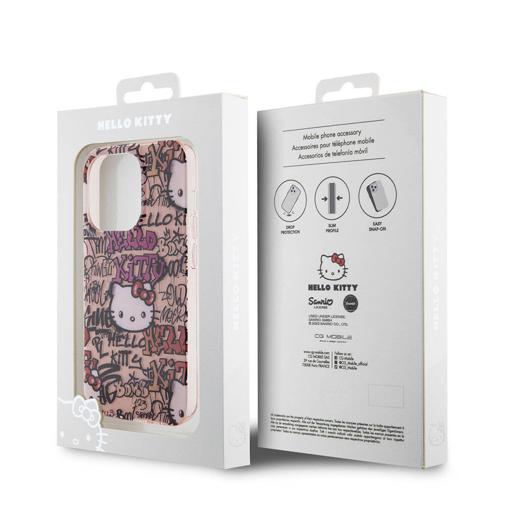 iPhone 15 Pro Kılıf Hello Kitty Orjinal Lisanslı İkonik Logolu Etiket Graffiti Kılıf Beyaz
