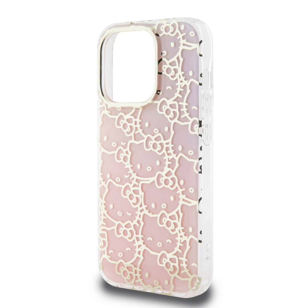 iPhone 15 Pro Kılıf Hello Kitty Orjinal Lisanslı Renk Geçişli Elektroplating Kaplama Kitty Head Desenli Kılıf Pembe
