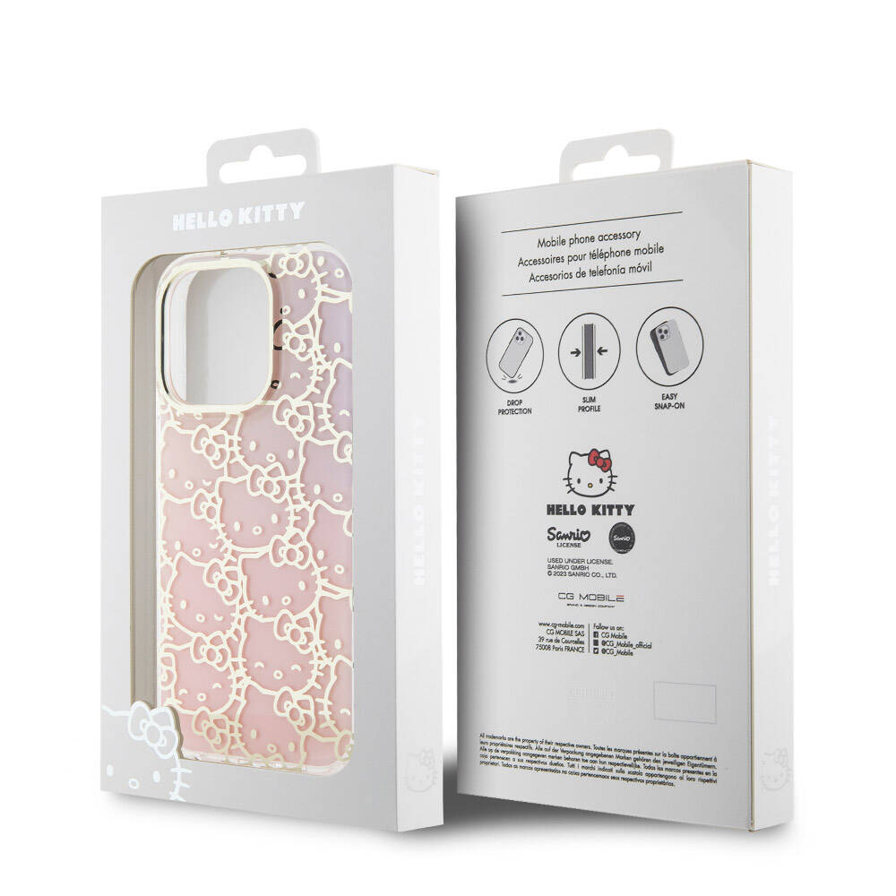 iPhone 15 Pro Kılıf Hello Kitty Orjinal Lisanslı Renk Geçişli Elektroplating Kaplama Kitty Head Desenli Kılıf Pembe