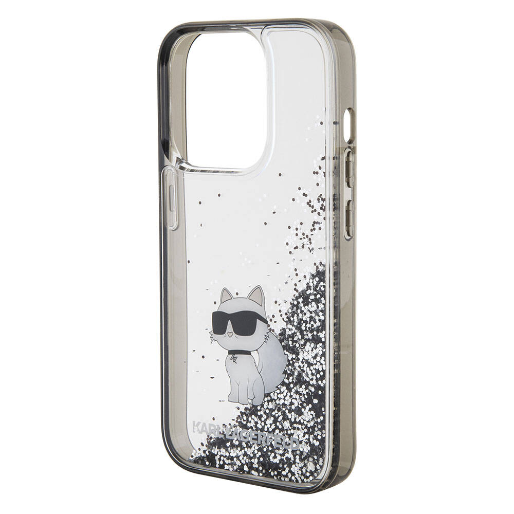 iPhone 15 Pro Kılıf Karl Lagerfeld Choupette Sıvılı Glitter Orjinal Lisanslı Kılıf Renksiz