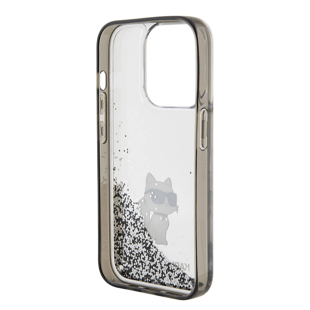 iPhone 15 Pro Kılıf Karl Lagerfeld Choupette Sıvılı Glitter Orjinal Lisanslı Kılıf Renksiz