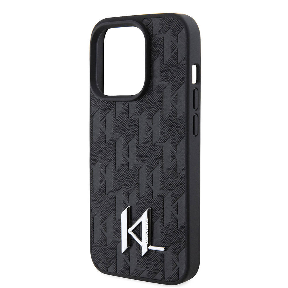 iPhone 15 Pro Kılıf Karl Lagerfeld Hot Stamp K&L Metal Logo Orjinal Lisanslı Kılıf Gri