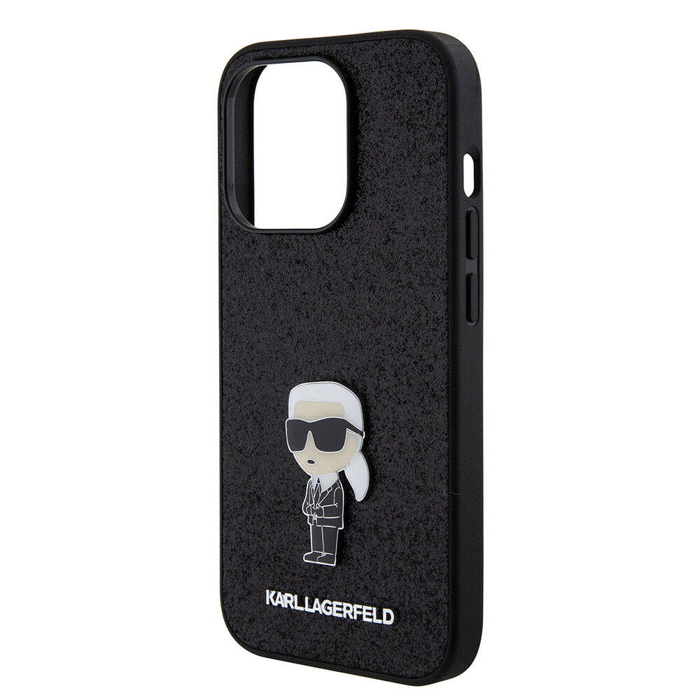 iPhone 15 Pro Kılıf Karl Lagerfeld İkonik Fixed Glitter Metal Logo Orjinal Lisanslı Kılıf Siyah