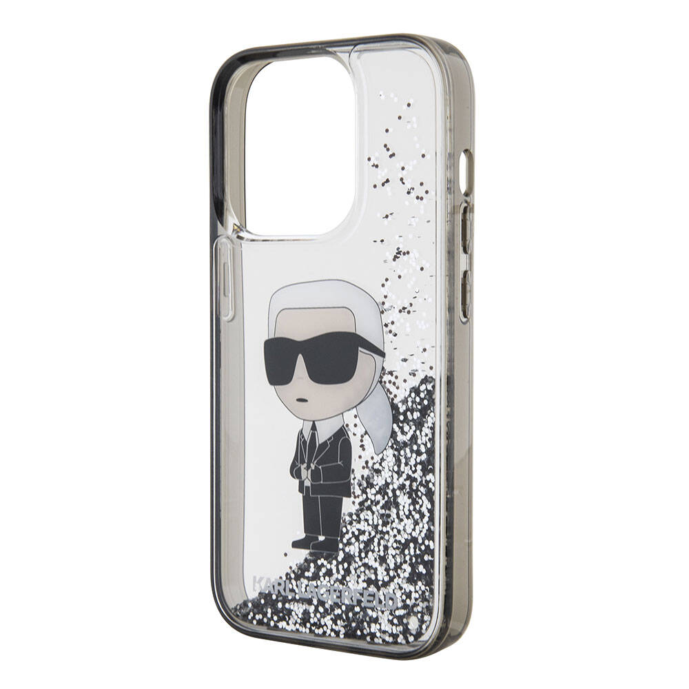 iPhone 15 Pro Kılıf Karl Lagerfeld İkonik Sıvılı Glitter Orjinal Lisanslı Kılıf Renksiz