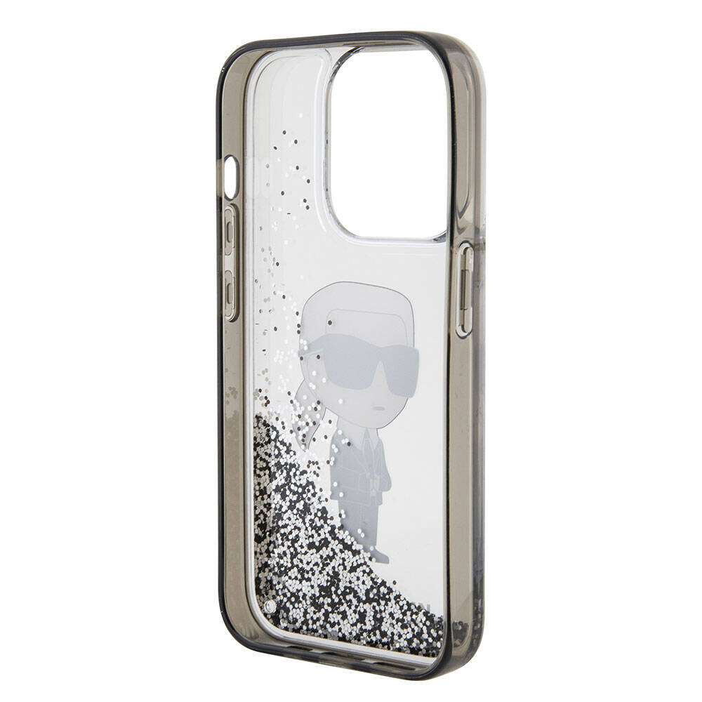 iPhone 15 Pro Kılıf Karl Lagerfeld İkonik Sıvılı Glitter Orjinal Lisanslı Kılıf Renksiz
