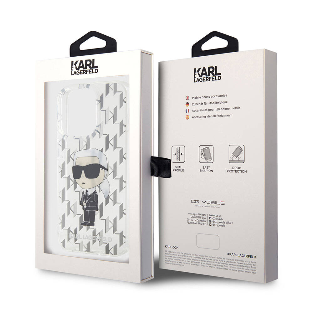 iPhone 15 Pro Kılıf Karl Lagerfeld IML İkonik Monogram Orjinal Lisanslı Kılıf Renksiz
