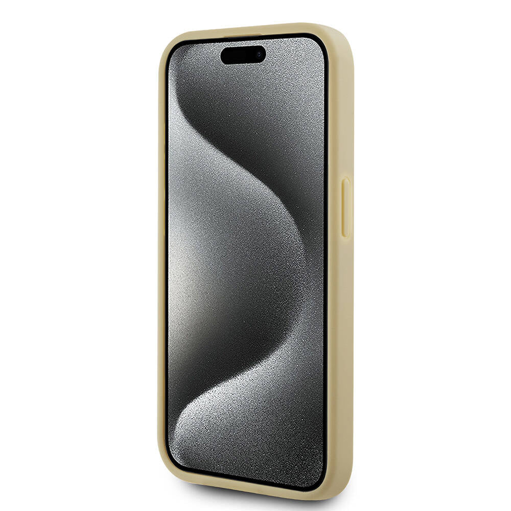 iPhone 15 Pro Kılıf Karl Lagerfeld Orjinal Lisanslı 3D KL Yazılı Tüylü Arka Yüzey Saffiano Rhinestones Kılıf Pembe