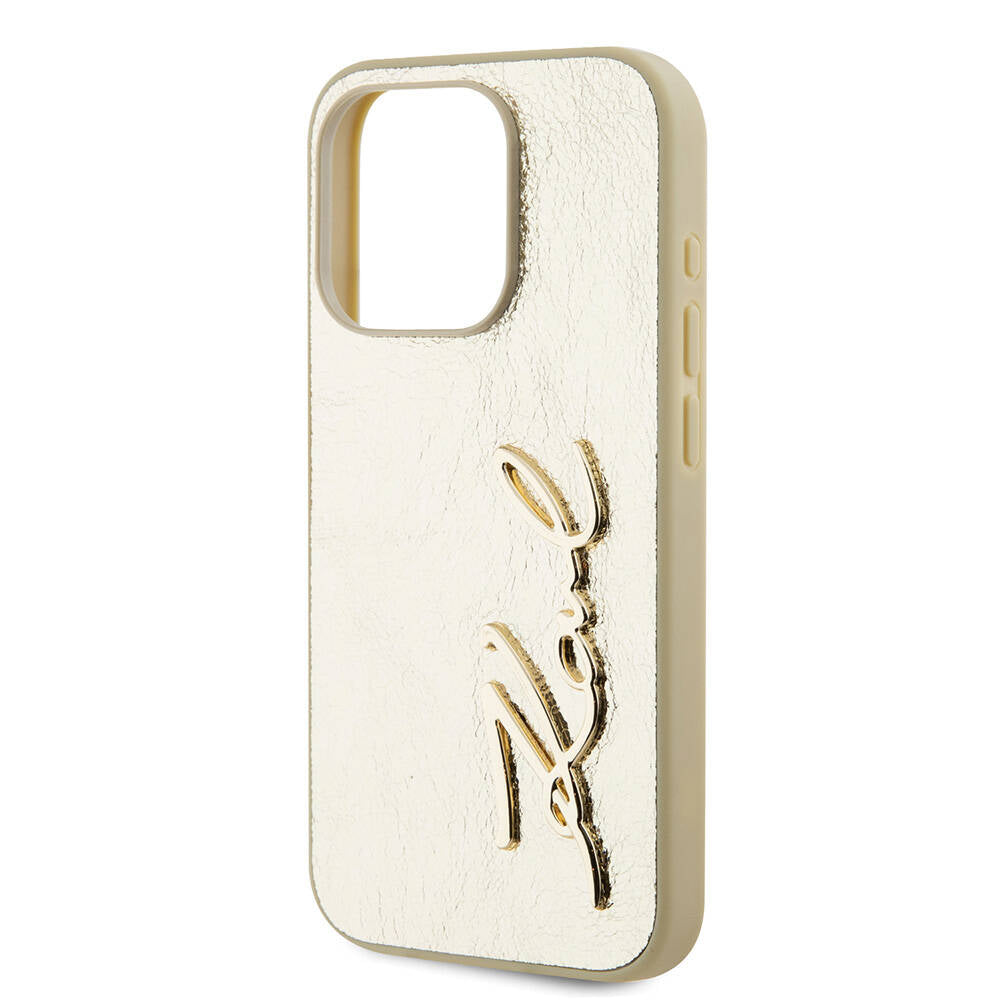 iPhone 15 Pro Kılıf Karl Lagerfeld Orjinal Lisanslı 3D KL Yazılı Tüylü Arka Yüzey Saffiano Rhinestones Kılıf Pembe