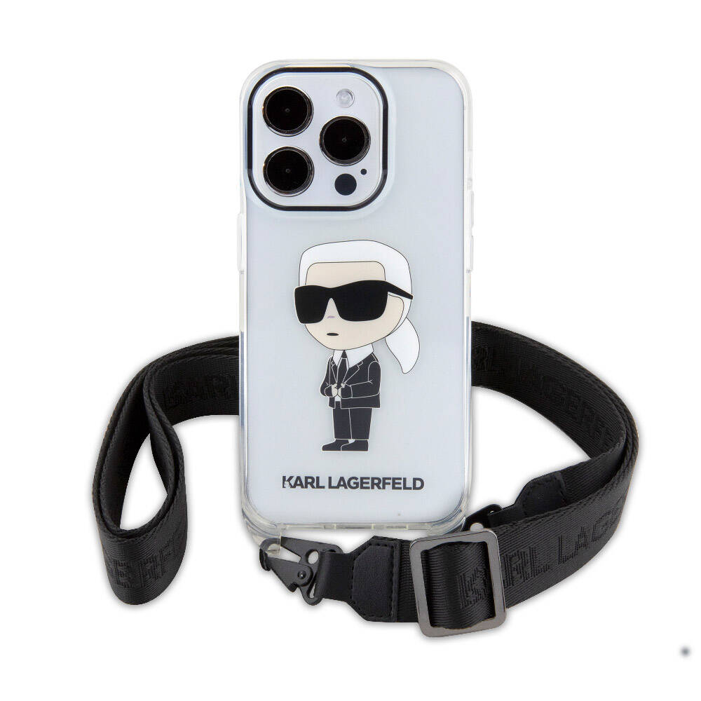 iPhone 15 Pro Kılıf Karl Lagerfeld Orjinal Lisanslı Boyun Askılı Karl İkonik Crossbody Kılıf Renksiz