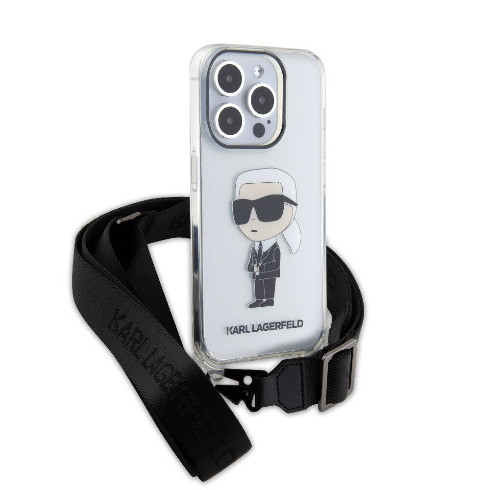 iPhone 15 Pro Kılıf Karl Lagerfeld Orjinal Lisanslı Boyun Askılı Karl İkonik Crossbody Kılıf Renksiz