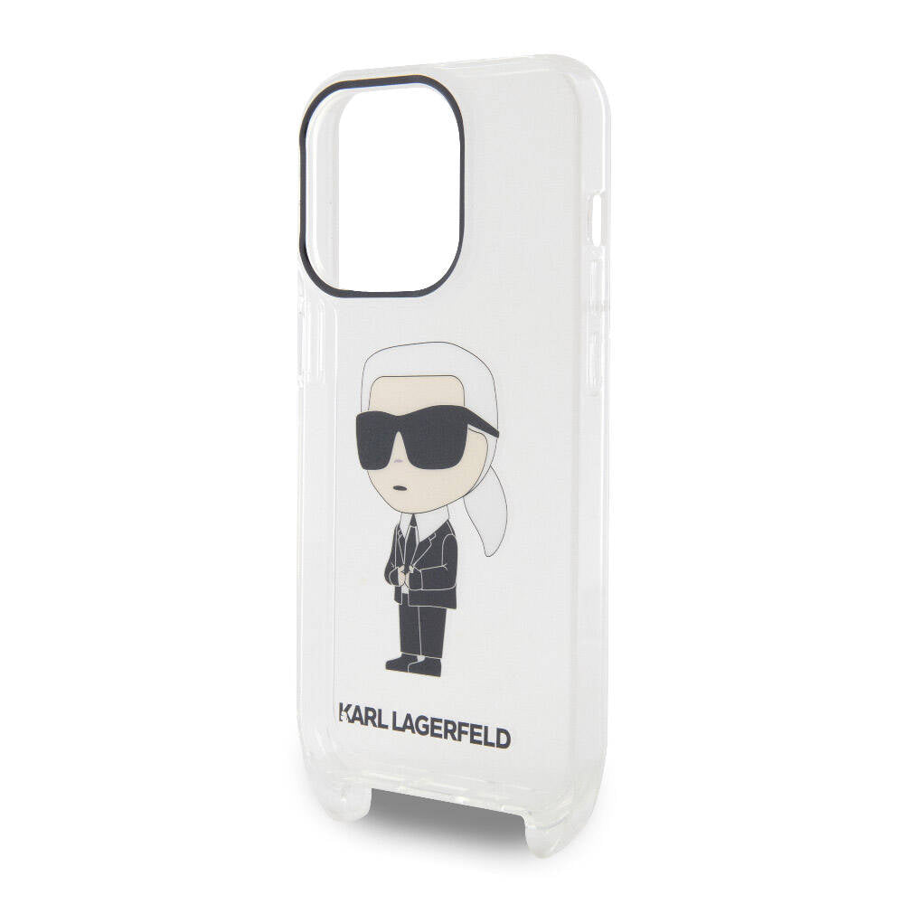 iPhone 15 Pro Kılıf Karl Lagerfeld Orjinal Lisanslı Boyun Askılı Karl İkonik Crossbody Kılıf Renksiz