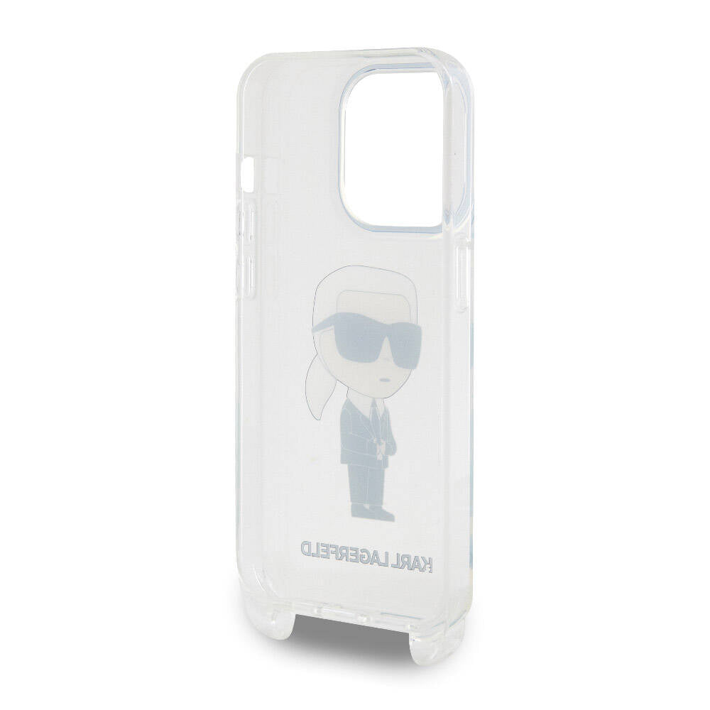 iPhone 15 Pro Kılıf Karl Lagerfeld Orjinal Lisanslı Boyun Askılı Karl İkonik Crossbody Kılıf Renksiz