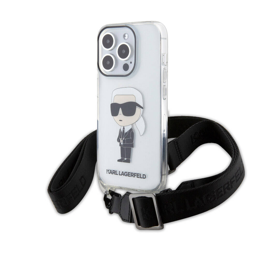 iPhone 15 Pro Kılıf Karl Lagerfeld Orjinal Lisanslı Boyun Askılı Karl İkonik Crossbody Kılıf Renksiz