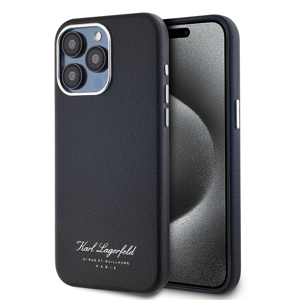 iPhone 15 Pro Kılıf Karl Lagerfeld Orjinal Lisanslı KL Yazılı Hotel Kılıf Siyah