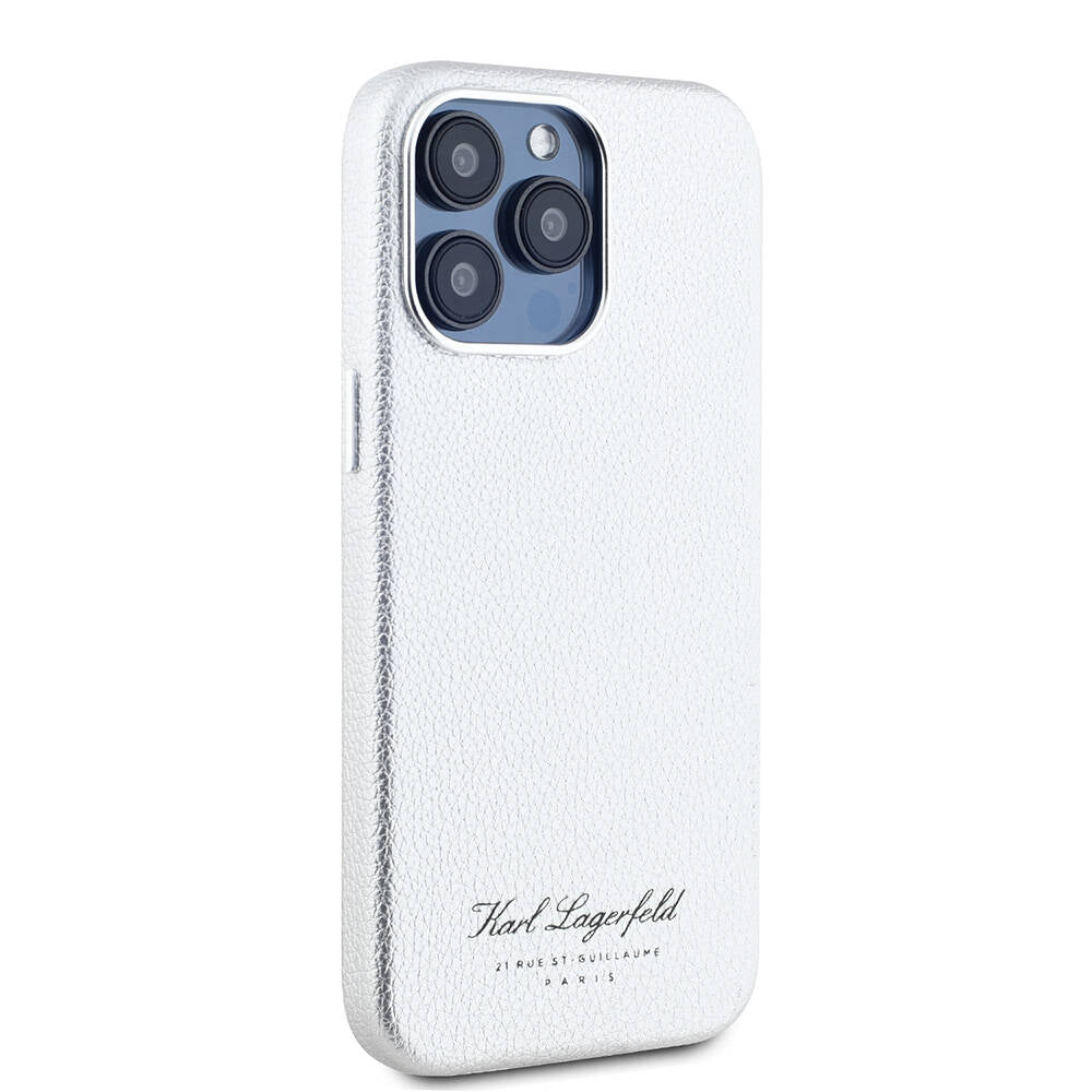 iPhone 15 Pro Kılıf Karl Lagerfeld Orjinal Lisanslı KL Yazılı Hotel Kılıf Gri