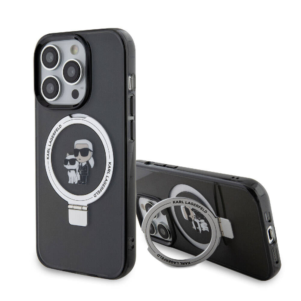 iPhone 15 Pro Kılıf Karl Lagerfeld Orjinal Lisanslı Magsafe Şarj Özellikli K&C İkonik Baskılı Ring Standlı Kılıf Beyaz