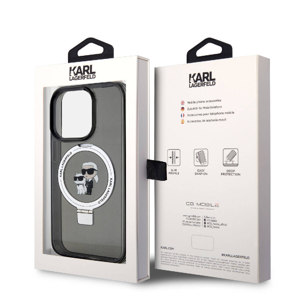 iPhone 15 Pro Kılıf Karl Lagerfeld Orjinal Lisanslı Magsafe Şarj Özellikli K&C İkonik Baskılı Ring Standlı Kılıf Beyaz