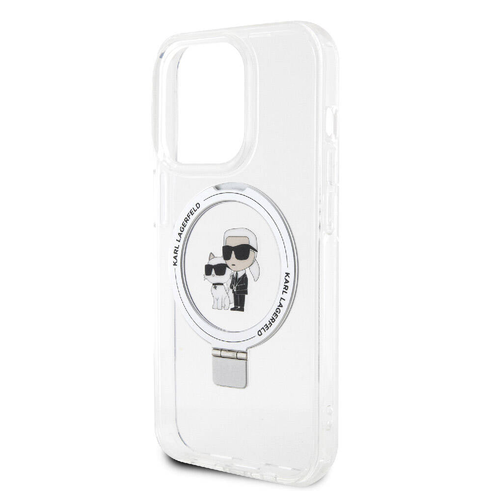 iPhone 15 Pro Kılıf Karl Lagerfeld Orjinal Lisanslı Magsafe Şarj Özellikli K&C İkonik Baskılı Ring Standlı Kılıf Beyaz