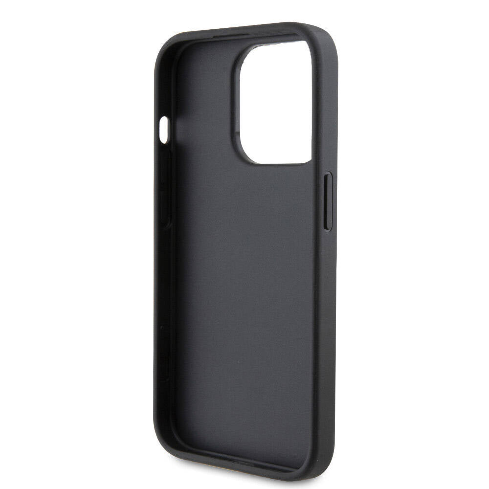 iPhone 15 Pro Kılıf Karl Lagerfeld Orjinal Lisanslı Metal Logo Kartlıklı Saffiano Kılıf Siyah