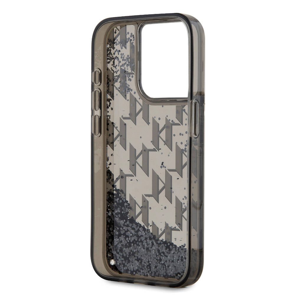 iPhone 15 Pro Kılıf Karl Lagerfeld Orjinal Lisanslı Simli KL Yazılı Monogram Gradıent Kılıf Siyah