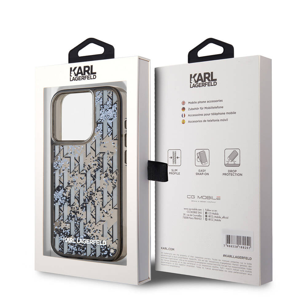 iPhone 15 Pro Kılıf Karl Lagerfeld Orjinal Lisanslı Simli KL Yazılı Monogram Gradıent Kılıf Siyah