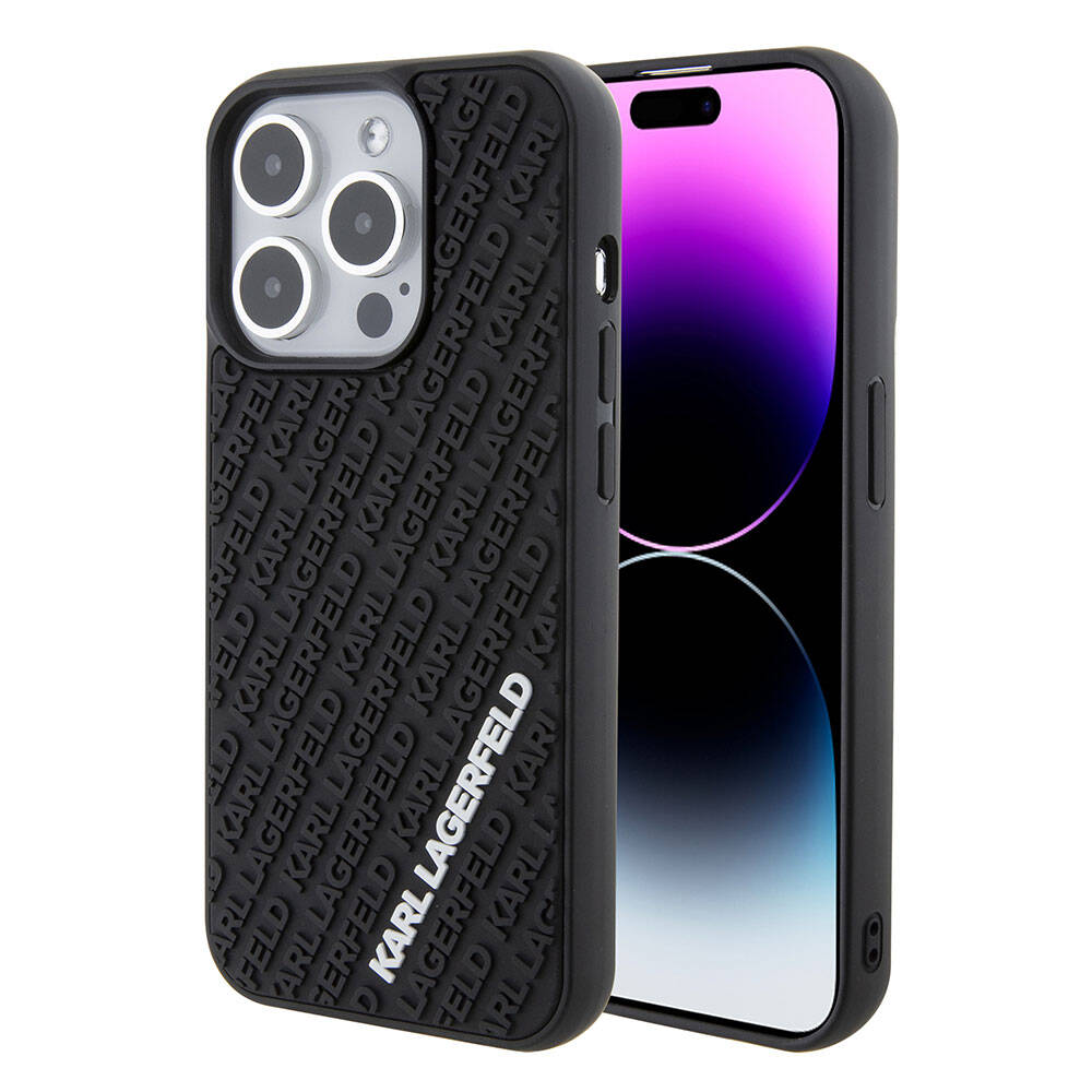 iPhone 15 Pro Kılıf Karl Lagerfeld Silikon 3D Multi Logo Orjinal Lisanslı Kılıf Siyah
