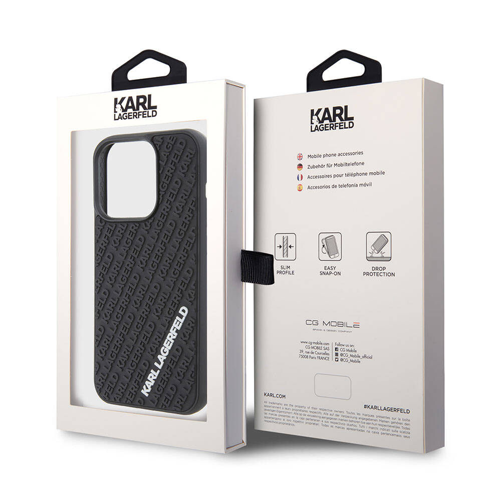 iPhone 15 Pro Kılıf Karl Lagerfeld Silikon 3D Multi Logo Orjinal Lisanslı Kılıf Siyah