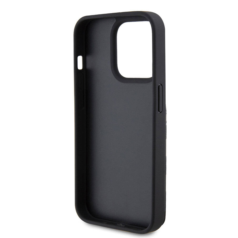 iPhone 15 Pro Kılıf Karl Lagerfeld Standlı Kartlıklı Saffiano Monogram Metal Logo Orjinal Lisanslı Kılıf Siyah